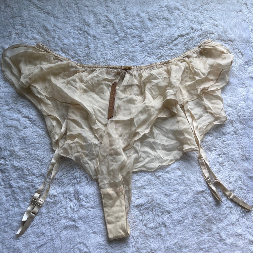 SKIMS Romance Garter Bikini Butter Yellow 100% Silk Ruffle PN-BIK-3681 Womens 4X